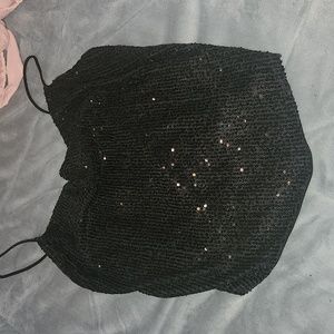 Black Sequince V-Neck Crop . New Without Tags . Small .